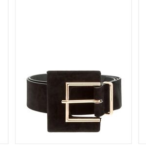 Black belt with gold and black velvet like square buckle